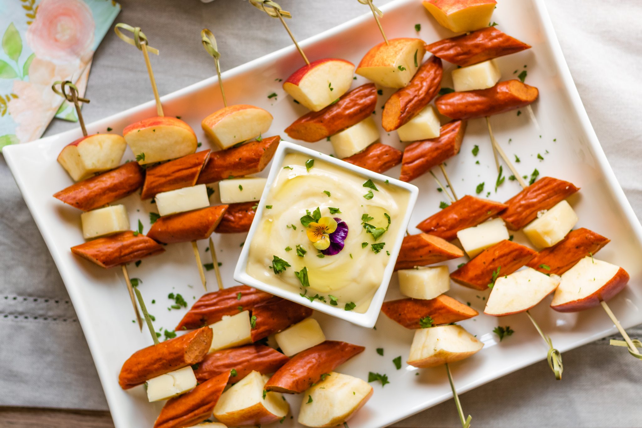 Turkey Pepperoni Skewers with Truffle Honey Aioli Grimms Fine Foods