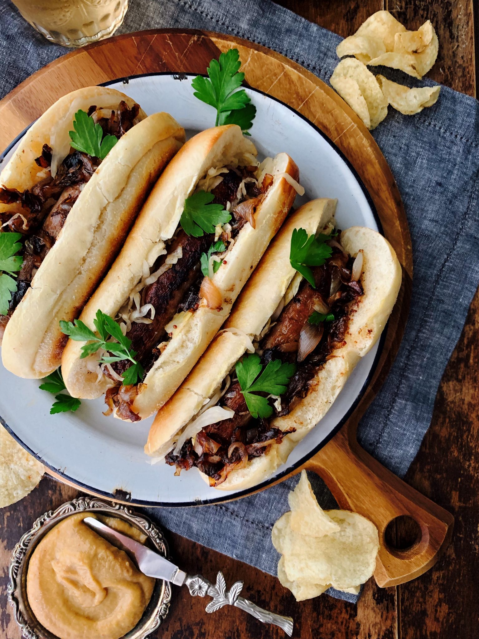 Grilled Sausages with Balsamic Caramelized Onions & Sauerkraut Grimms