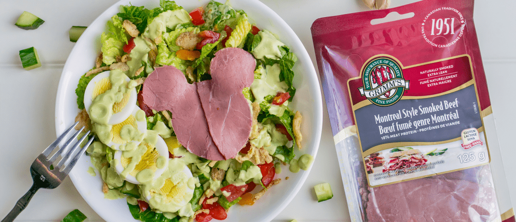 Montreal Smoked Beef Salad with Avocado Garlic Dressing